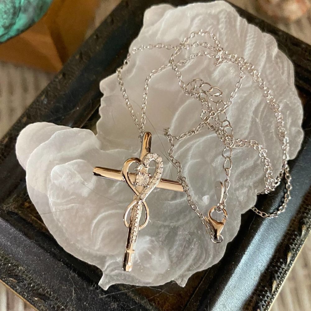 Sterling Silver CZ Cross Necklace Faith Hope Love Infinity
